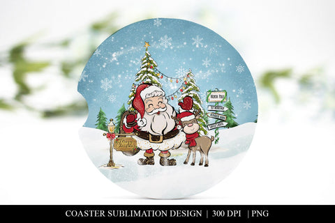 Santa & Reindeer Christmas Car Coaster Sublimation PNG Sublimation BijouBay 