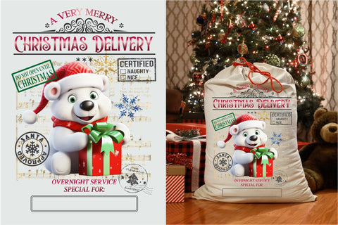 Santa Sack Sublimation Bear Design Sublimation OrangeBrushStudio 