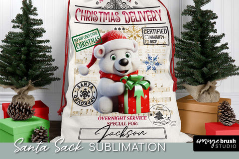 Santa Sack Sublimation Bear Design Sublimation OrangeBrushStudio 