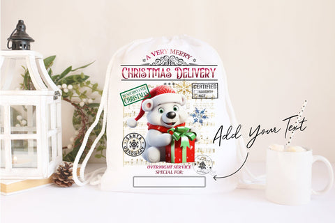 Santa Sack Sublimation Bear Design Sublimation OrangeBrushStudio 