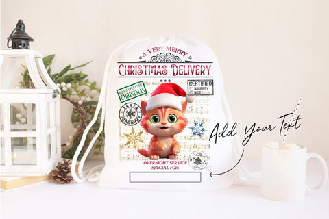 Santa Sack Sublimation Design, Christmas Gift Bag Cute Cat SVG OrangeBrushStudio 