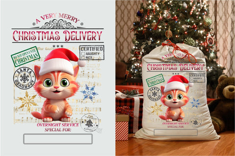 Santa Sack Sublimation Design, Christmas Gift Bag Cute Cat SVG OrangeBrushStudio 