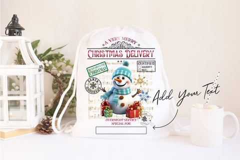 Santa Sack Sublimation Design, Christmas Gift Bag Snowman Sublimation OrangeBrushStudio 