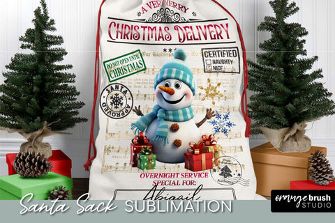 Santa Sack Sublimation Design, Christmas Gift Bag Snowman Sublimation OrangeBrushStudio 