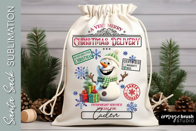 Santa Sack Sublimation Design, Christmas Gift Bag Snowman Sublimation OrangeBrushStudio 