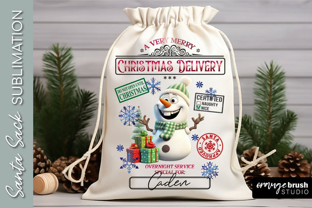 Santa Sack Sublimation Design, Christmas Gift Bag Snowman Sublimation OrangeBrushStudio 