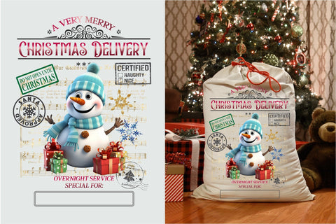 Santa Sack Sublimation Design, Christmas Gift Bag Snowman Sublimation OrangeBrushStudio 