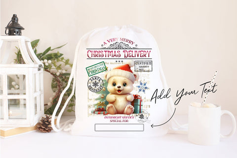 Santa Sack Sublimation Design, Christmas Gift Bag Teddy Bear Sublimation OrangeBrushStudio 
