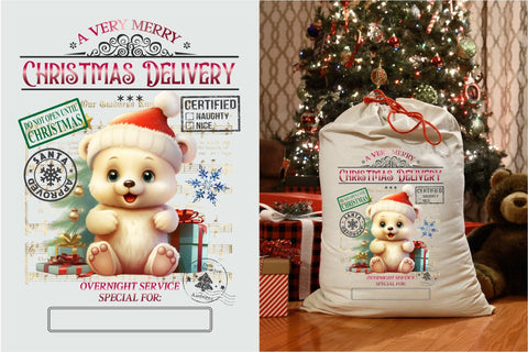 Santa Sack Sublimation Design, Christmas Gift Bag Teddy Bear Sublimation OrangeBrushStudio 