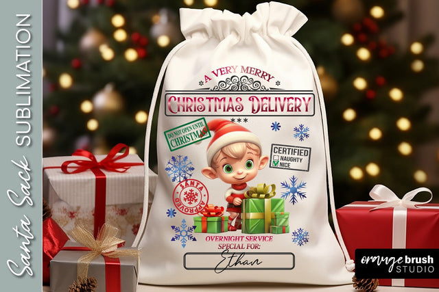 Santa Sack Sublimation Design, Christmas Gift Bag with Boy Sublimation OrangeBrushStudio 