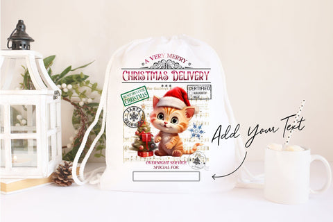 Santa Sack Sublimation Design, Christmas Gift Bag with Cat Sublimation OrangeBrushStudio 