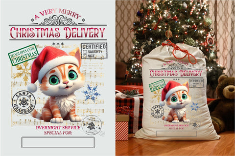 Santa Sack Sublimation Design, Christmas Gift Bag with Cat Sublimation OrangeBrushStudio 