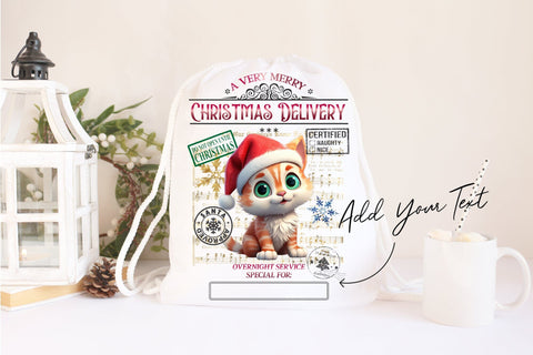Santa Sack Sublimation Design, Christmas Gift Bag with Cat Sublimation OrangeBrushStudio 
