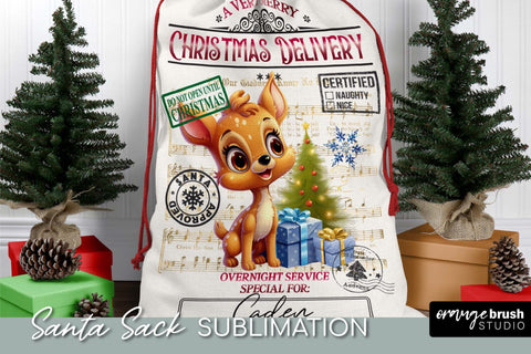 Santa Sack Sublimation Design, Christmas Gift Bag with Deer Sublimation OrangeBrushStudio 