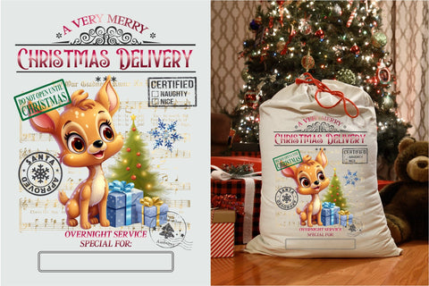 Santa Sack Sublimation Design, Christmas Gift Bag with Deer Sublimation OrangeBrushStudio 