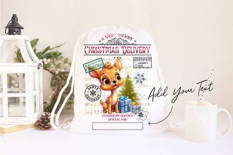 Santa Sack Sublimation Design, Christmas Gift Bag with Deer Sublimation OrangeBrushStudio 