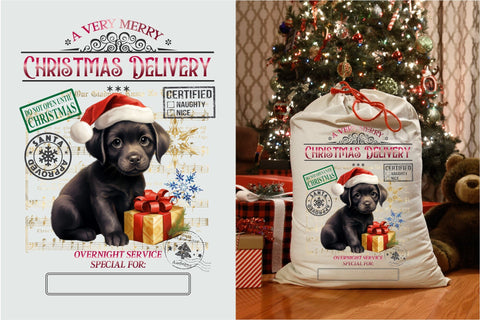 Santa Sack Sublimation Design, Christmas Gift Bag with Dog Sublimation OrangeBrushStudio 