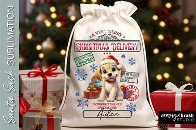 Santa Sack Sublimation Design, Christmas Gift Bag with Dog Sublimation OrangeBrushStudio 