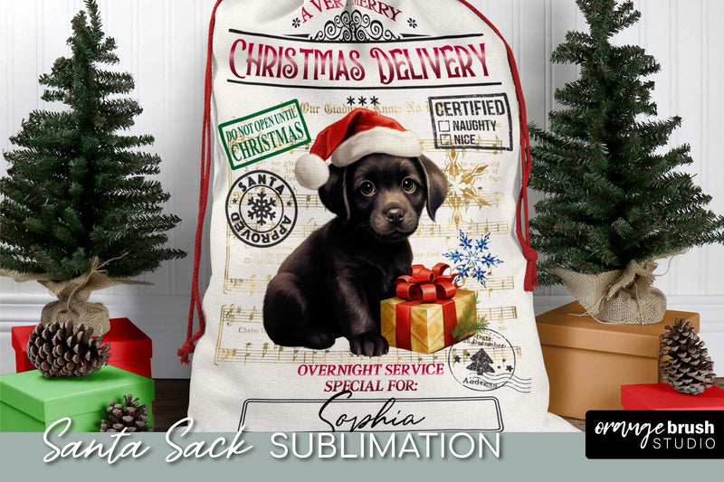 Santa Sack Sublimation Design, Christmas Gift Bag with Dog Sublimation OrangeBrushStudio 