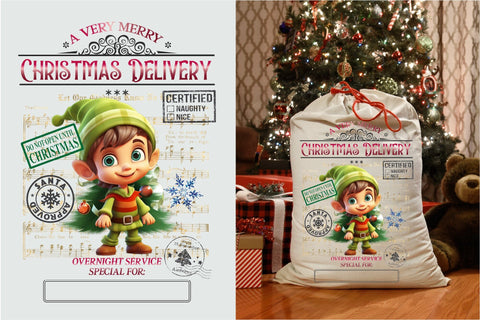 Santa Sack Sublimation Design, Christmas Gift Bag with Elf Sublimation OrangeBrushStudio 