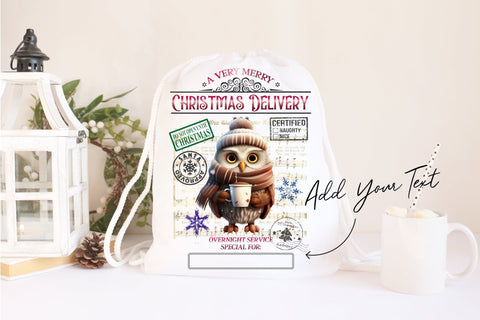 Santa Sack Sublimation Design, Christmas Gift Bag with Owl Sublimation OrangeBrushStudio 