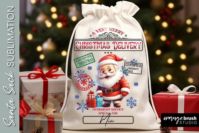 Santa Sack Sublimation Design, Christmas Gift Bag with Santa Sublimation OrangeBrushStudio 