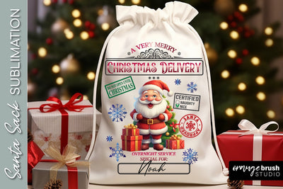 Santa Sack Sublimation Design, Christmas Gift Bag with Santa Sublimation OrangeBrushStudio 
