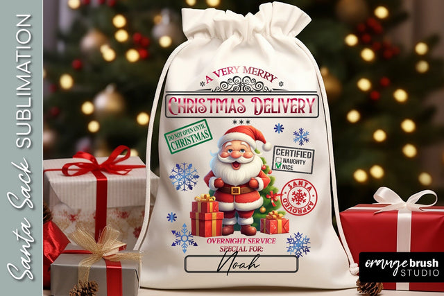 Santa Sack Sublimation Design, Christmas Gift Bag with Santa Sublimation OrangeBrushStudio 