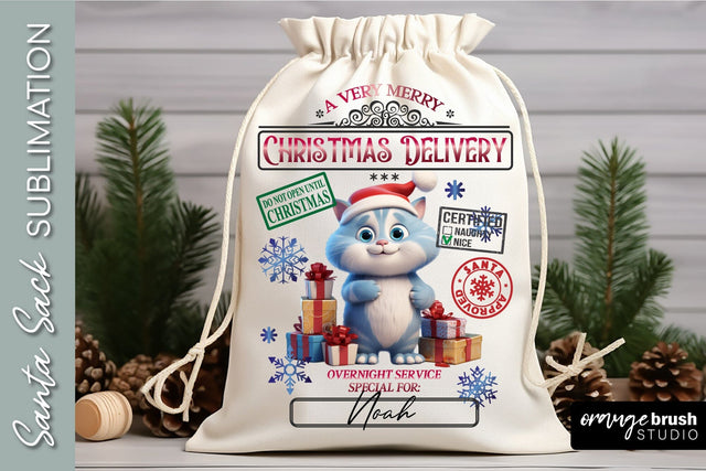 Santa Sack Sublimation Design, Funny Cat Christmas Gift Bag Sublimation OrangeBrushStudio 