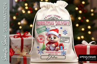 Santa Sack Sublimation Design, Teddy Bear Christmas Gift Bag Sublimation OrangeBrushStudio 