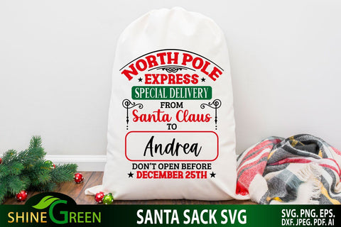 Santa Sack SVG - Christmas Sata Bag SVG Design SVG Shine Green Art 