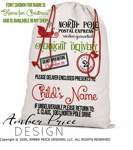 Santa Sack SVG PNG DXF | North Pole Express, Overnight Delivery SVG | Santa Bag SVG | Kid's Christmas Stocking SVG | Amber Price Design SVG Amber Price Design 