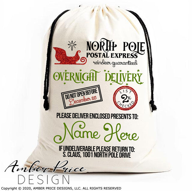 Santa Sack SVG PNG DXF | North Pole Express, Overnight Delivery SVG | Santa Bag SVG | Kid's Christmas Stocking SVG | Amber Price Design SVG Amber Price Design 