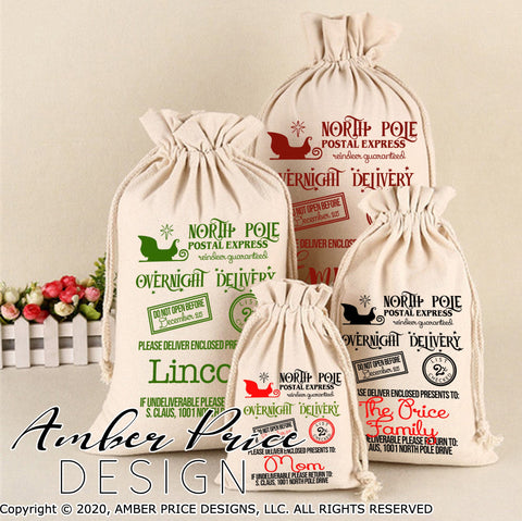Santa Sack SVG PNG DXF | North Pole Express, Overnight Delivery SVG | Santa Bag SVG | Kid's Christmas Stocking SVG | Amber Price Design SVG Amber Price Design 