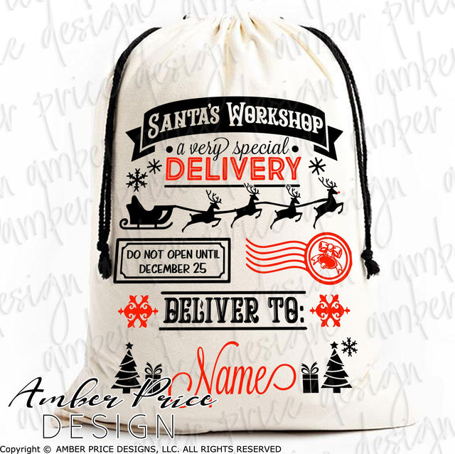 Santa Sack SVG PNG DXF | Special Delivery from Santa's Workshop SVG | Santa Bag SVG | Kid's Christmas Stocking SVG | Amber Price Design SVG Amber Price Design 