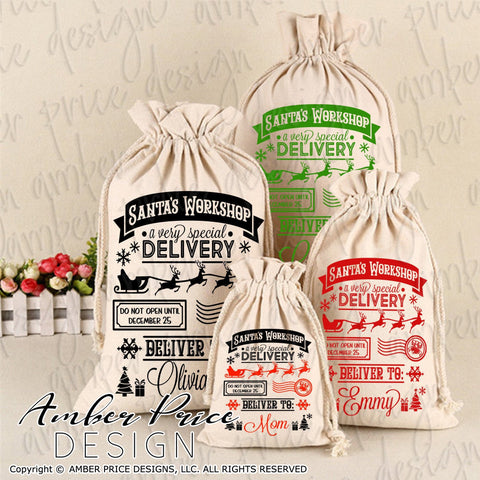 Santa Sack SVG PNG DXF | Special Delivery from Santa's Workshop SVG | Santa Bag SVG | Kid's Christmas Stocking SVG | Amber Price Design SVG Amber Price Design 