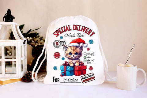 Santa Sack with Little Kitten Sublimation PNG Sublimation Designs by Ira 