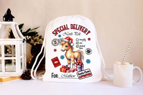 Santa Sack with Little Pony | North Pole Delivery Sublimation Designs by Ira 