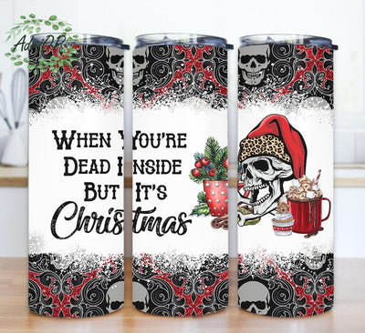 Santa Skull 20oz Skinny Tumbler, When You're Dead Inside But It's Christmas Tumbler Png, Christmas Coffee Design Png, Holiday Tumbler Design, Instant Download Sublimation AdriOP 