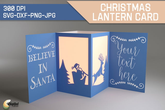 Santa Sleigh and Reindeer SVG. Christmas Lantern Card. Paper Cut 3D Paper Evgenyia Guschina 