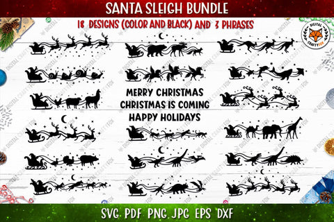 Santa Sleigh Bundle SVG, Christmas Sleigh Silhouette SVG SVG Digital Craftyfox 