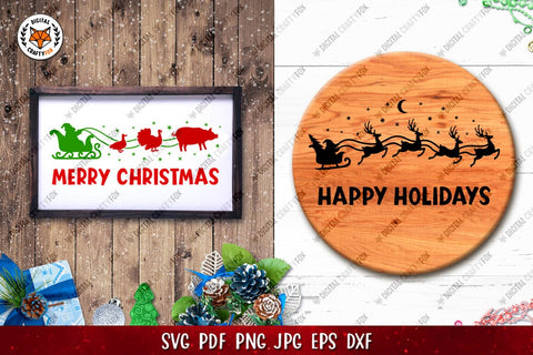 Santa Sleigh Bundle SVG, Christmas Sleigh Silhouette SVG SVG Digital Craftyfox 