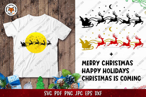 Santa Sleigh Bundle SVG, Christmas Sleigh Silhouette SVG SVG Digital Craftyfox 