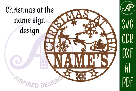 Santa Sleigh Christmas at the Name sign svg laser cut SVG APInspireddesigns 