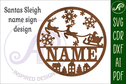 Santa Sleigh Christmas Name sign svg laser cut template SVG APInspireddesigns 