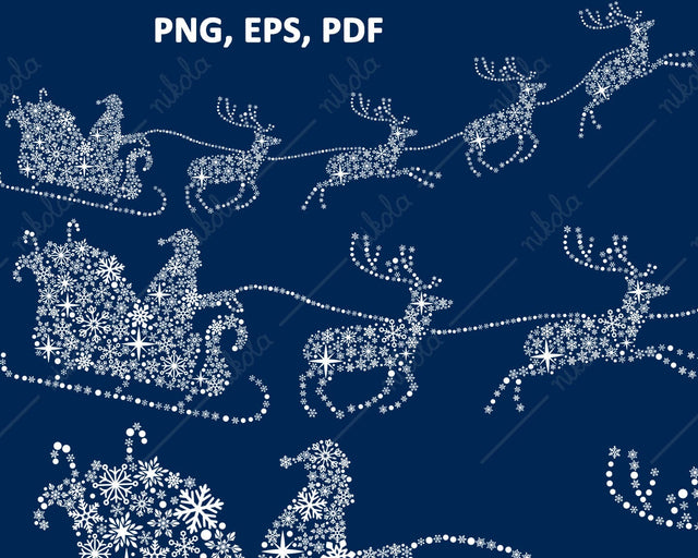 Santa Sleigh Snowflakes Reindeer PNG EPS PDF Sublimation nikola 