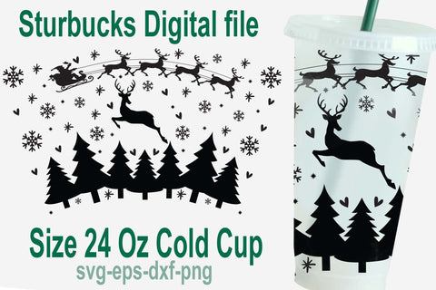 Santa sleigh Starbucks cold cup svg, 24 Oz cold cup, Starbuck cold cup svg, Funny Christmas drink warp svg SVG Isabella Machell 