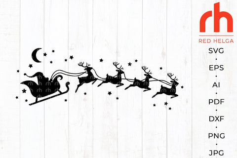 Santa Sleigh SVG - Christmas Reindeers Cut File SVG RedHelgaArt 