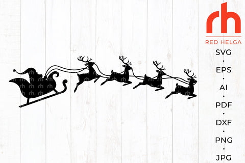 Santa Sleigh SVG - Christmas Reindeers Cut File SVG RedHelgaArt 