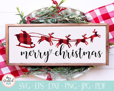 Santa Sleigh SVG, Santa Claus Svg, Santa with Sleigh and Reindeer, Reindeer Svg, Buffalo Plaid christmas decor, Merry Christmas Svg, PNG SVG MyDesiredSVG 
